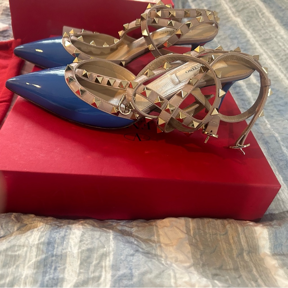 Valentino Blue and Tan Studded Heels. LIKE NEW